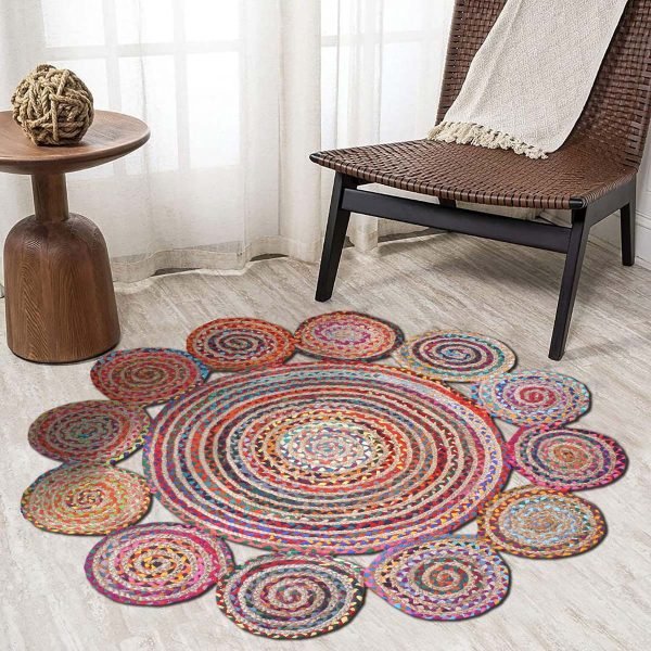 Hand Braided Cotton And Jute Multicolor Scalloped Rug - Image 2