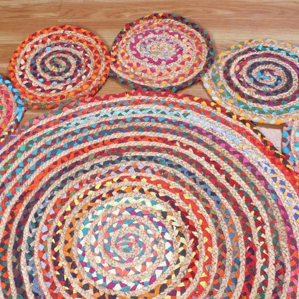 Hand Braided Cotton And Jute Multicolor Scalloped Rug - Image 4