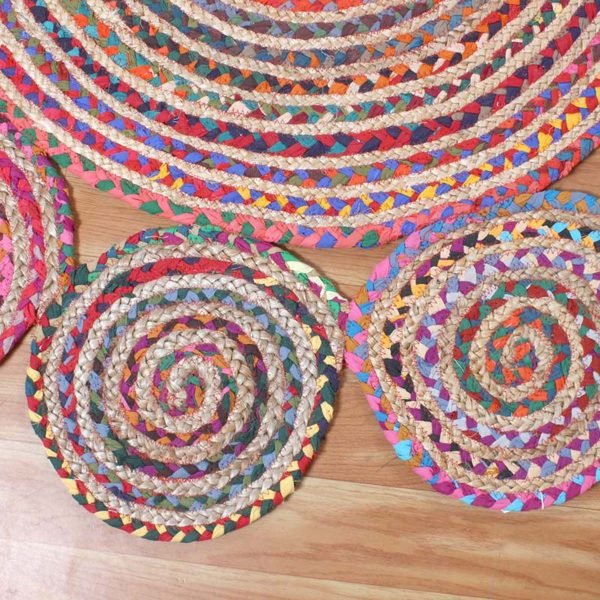 Hand Braided Cotton And Jute Multicolor Scalloped Rug - Image 6