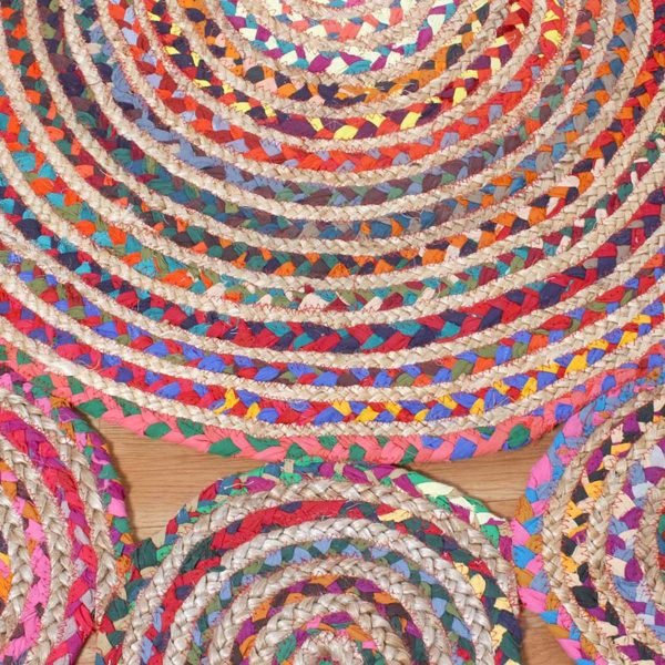 Hand Braided Cotton And Jute Multicolor Scalloped Rug - Image 7