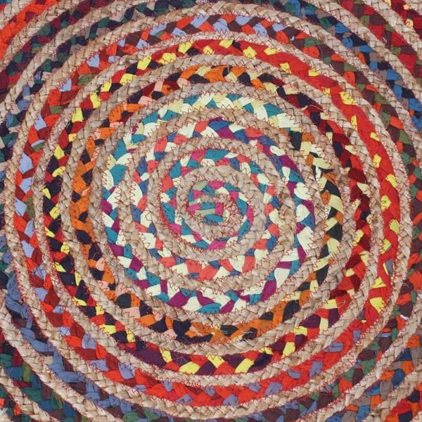 Hand Braided Cotton And Jute Multicolor Scalloped Rug - Image 8