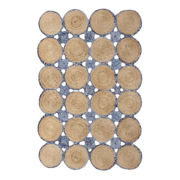 Handmade Beige Blue Scalloped Jute Rug