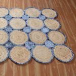 Handmade Beige Blue Scalloped Jute Rug