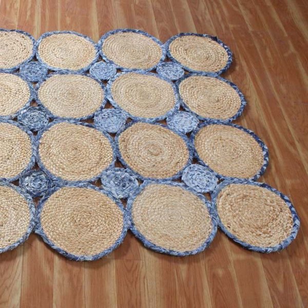 Handmade Beige Blue Scalloped Jute Rug - Image 3