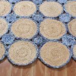 Handmade Beige Blue Scalloped Jute Rug