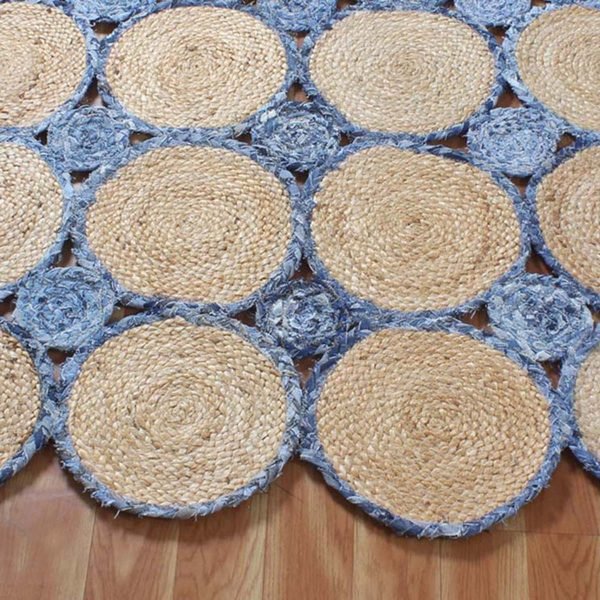 Handmade Beige Blue Scalloped Jute Rug - Image 5