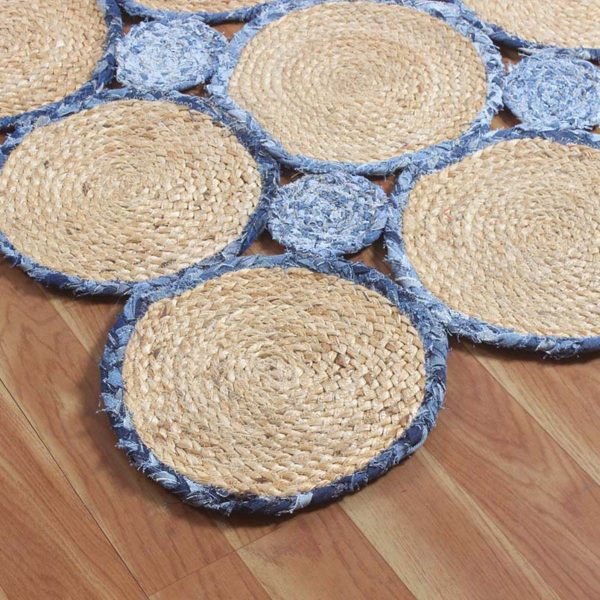 Handmade Beige Blue Scalloped Jute Rug - Image 6