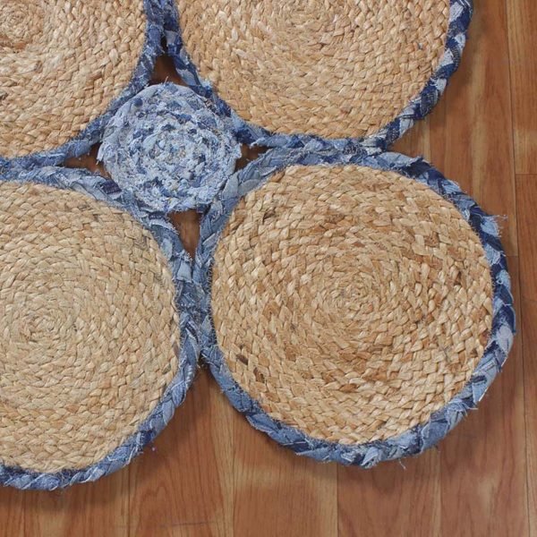 Handmade Beige Blue Scalloped Jute Rug - Image 8