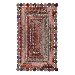 Handmade Scalloped Cotton and Jute Multicolor Rug