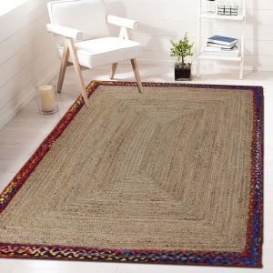 Handmade Bordered Square Cotton and Jute Multicolor Rug