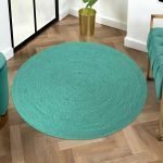 Handcrafted Teal Green Solid Jute Area Rug
