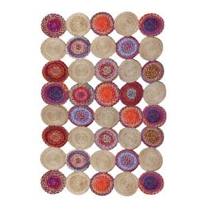 Hand Braided Modern Scalloped Cotton and Jute Multicolor Rug