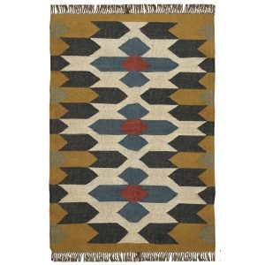 Hand Woven Wool Jute Kilim Yellow Area Rug