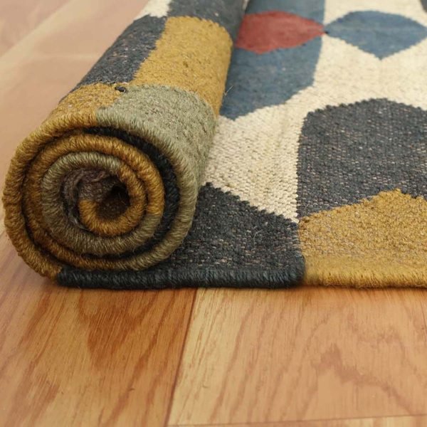 Hand Woven Wool Jute Kilim Yellow Area Rug - Image 4