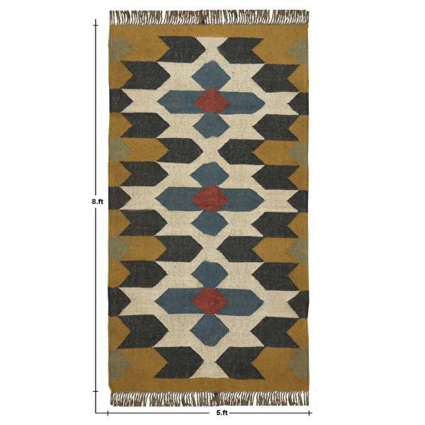 Hand Woven Wool Jute Kilim Yellow Area Rug - Image 8