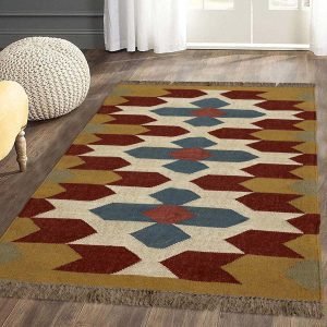 Handwoven Wool Jute Kilim Geometric Area Rug