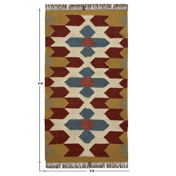 Handwoven Wool Jute Kilim Geometric Area Rug - Image 8