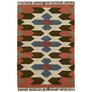 Geometric Wool Jute Kilim Handwoven Brown living Area Rug