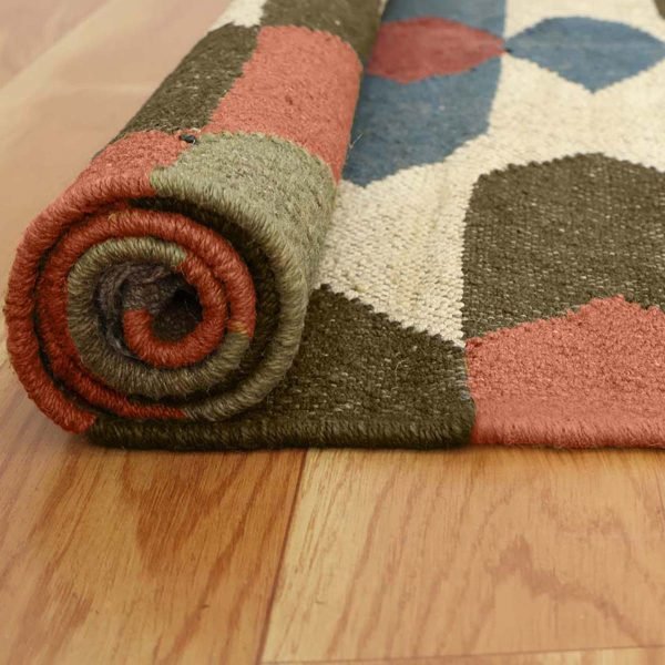 Geometric Wool Jute Kilim Handwoven Brown living Area Rug - Image 4