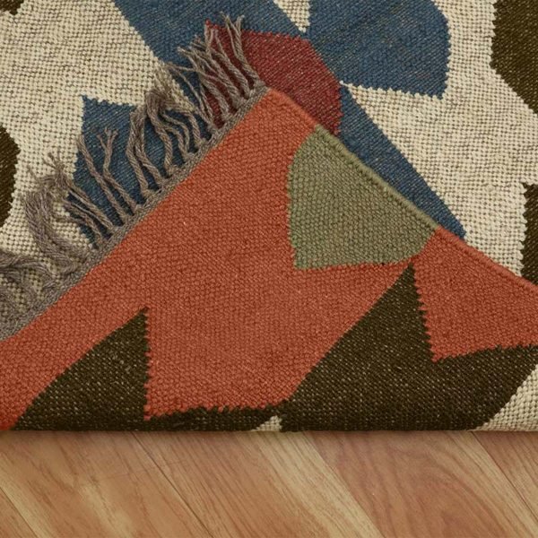 Geometric Wool Jute Kilim Handwoven Brown living Area Rug - Image 5