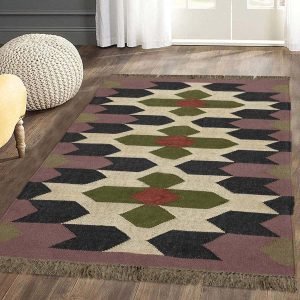 Indian Hand Woven Wool Jute Kilim Large Rug