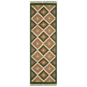 Wool and Jute Kilim Green Runner Area Rug