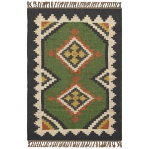 Wool Jute Green Handwoven Kilim Area Rug