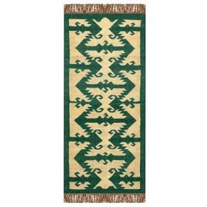 Wool Green Kilim Handwoven Runner Area Rug