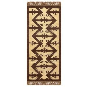 Handwoven Wool Jute Brown Kilim Runner Outdoor Area Rug