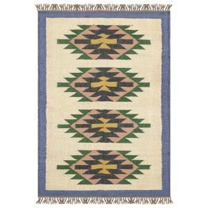 Bordered Hand Woven Wool Jute Beige Area Rug