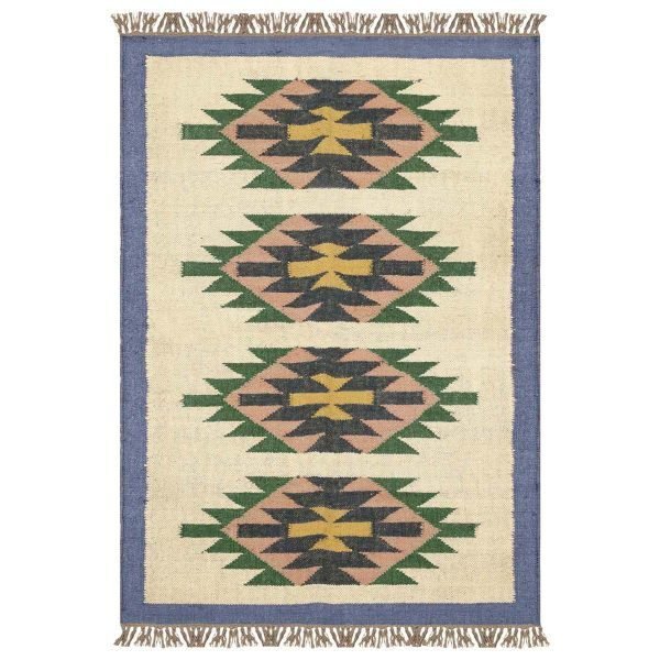 Bordered Hand Woven Wool Jute Beige Area Rug