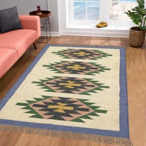 Bordered Hand Woven Wool Jute Beige Area Rug