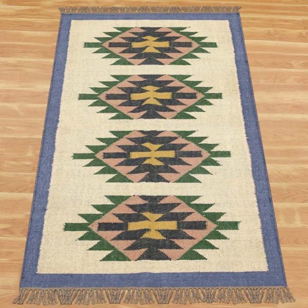 Bordered Hand Woven Wool Jute Beige Area Rug - Image 3