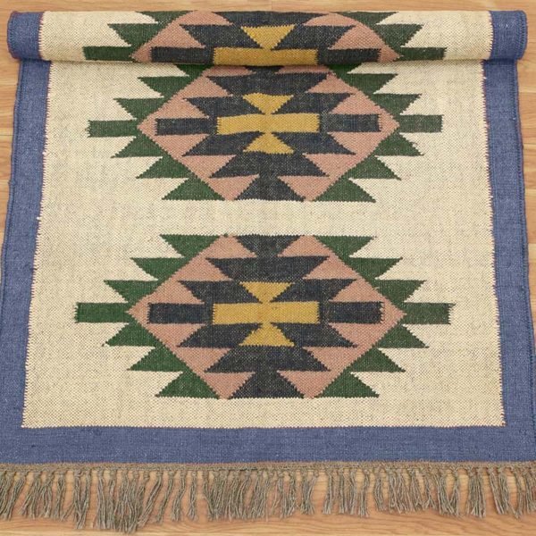 Bordered Hand Woven Wool Jute Beige Area Rug - Image 4