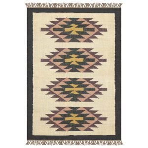 Indian Hand Woven Wool Jute Kilim Black Large Area Rug