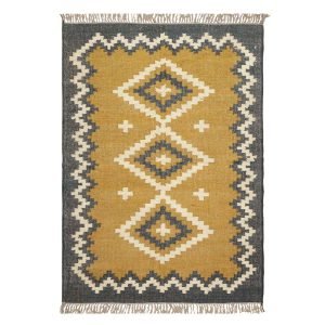 Hand Woven Wool Jute Geometric Yellow Rug