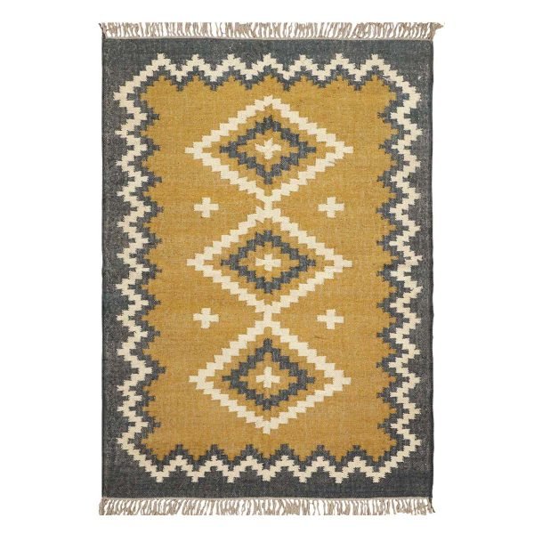 Hand Woven Wool Jute Geometric Yellow Rug