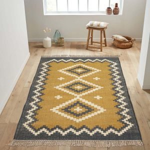 Hand Woven Wool Jute Geometric Yellow Rug
