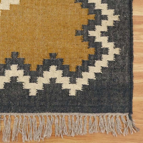 Hand Woven Wool Jute Geometric Yellow Rug - Image 6