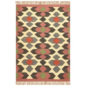 Handwoven Wool Jute Kilim Geometric Rug