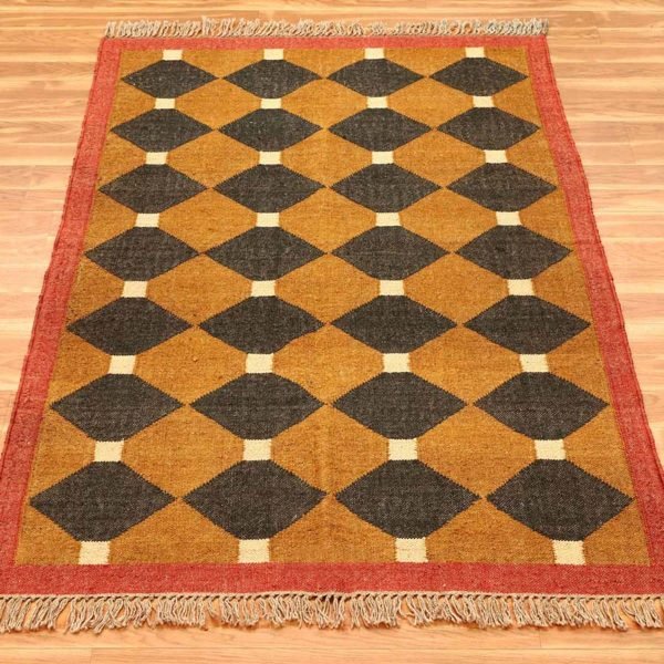 Jute Wool Kilim Yellow Handwoven Area Rug - Image 3