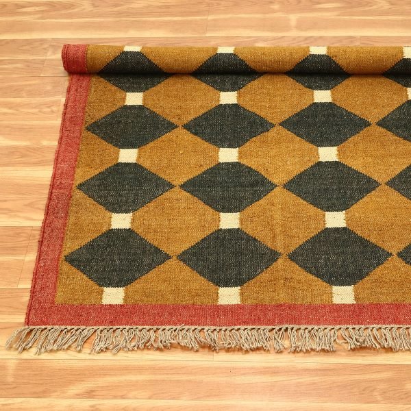 Jute Wool Kilim Yellow Handwoven Area Rug - Image 4