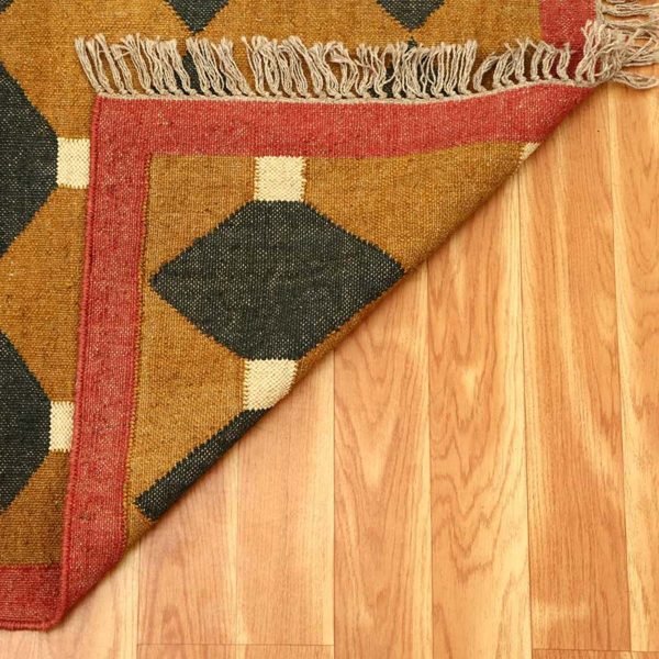 Jute Wool Kilim Yellow Handwoven Area Rug - Image 5
