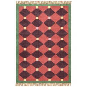 Red Geometric Wool Jute Hand woven Area Rug
