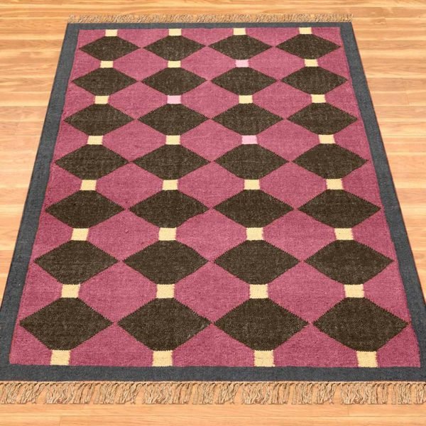Handwoven Jute Wool Kilim Southwestern Carpet - Image 3