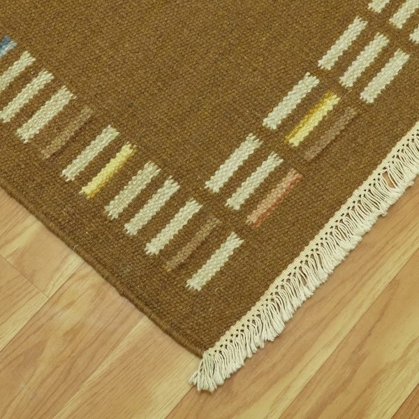 Indian Hand Woven Bronze Wool Tribal Area Dhurrie - Image 4
