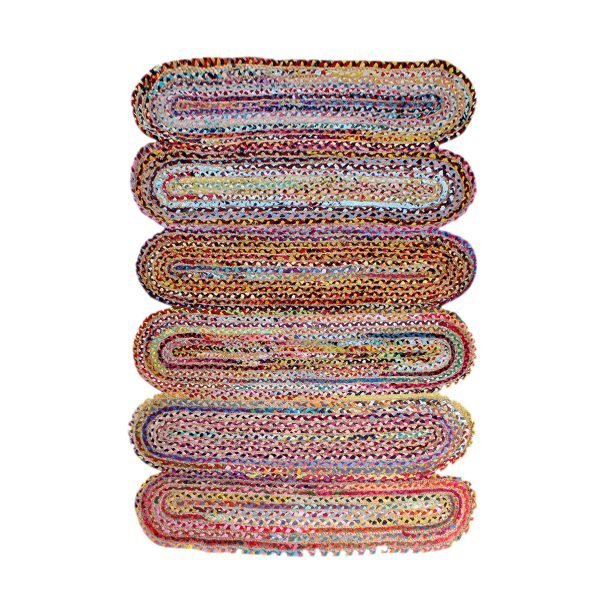 Hand Braided Cotton and Jute Multicolor Scalloped Area Rug