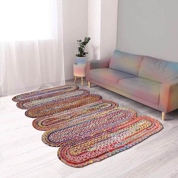 Hand Braided Cotton and Jute Multicolor Scalloped Area Rug - Image 2