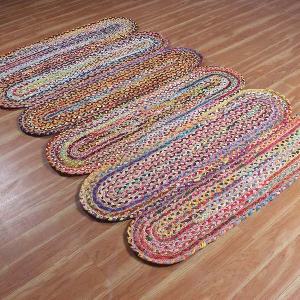 Hand Braided Cotton and Jute Multicolor Scalloped Area Rug - Image 3