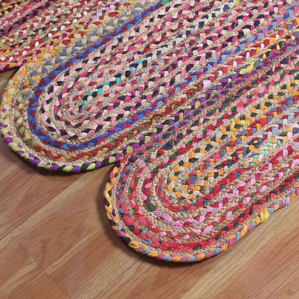 Hand Braided Cotton and Jute Multicolor Scalloped Area Rug - Image 4